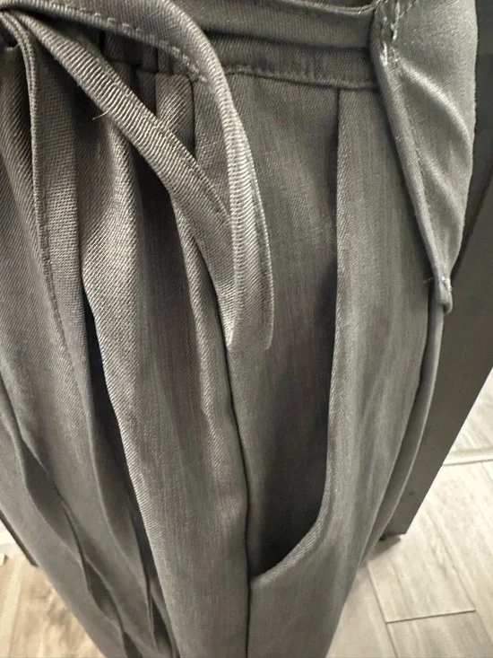 SHEIN Gray High-Waisted Wide Leg Pants W/Tie Cross Wrap - Picture 8 of 13